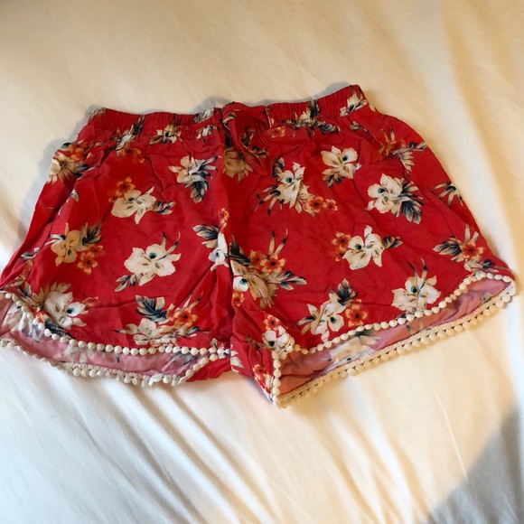 Pants - Red flowy shorts
